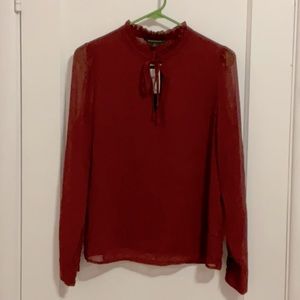 Maroon Ruffle Neck Tie Blouse